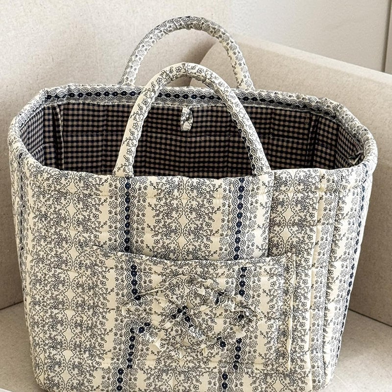 Quilted Cotton Laundry Hamper with Handle Foldable Design Dirty Clothes Basket for Home Use Portable Bin - Image 4