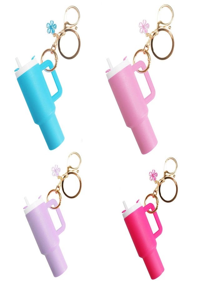 Tarini 4 Pieces Plum Blossom Mini Keychain, Cute Mini Tumbler Keychains with Flower Charm, Multi-Purpose Small Carrier for Chapstick Coins, Fashion Accessory for Women Men Girls - Image 1