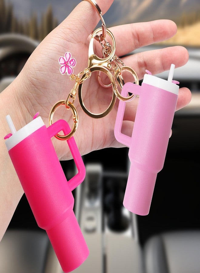 Tarini 4 Pieces Plum Blossom Mini Keychain, Cute Mini Tumbler Keychains with Flower Charm, Multi-Purpose Small Carrier for Chapstick Coins, Fashion Accessory for Women Men Girls - Image 3