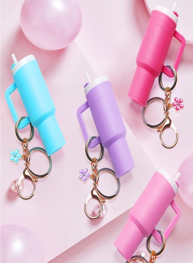 Tarini 4 Pieces Plum Blossom Mini Keychain, Cute Mini Tumbler Keychains with Flower Charm, Multi-Purpose Small Carrier for Chapstick Coins, Fashion Accessory for Women Men Girls - Image 4