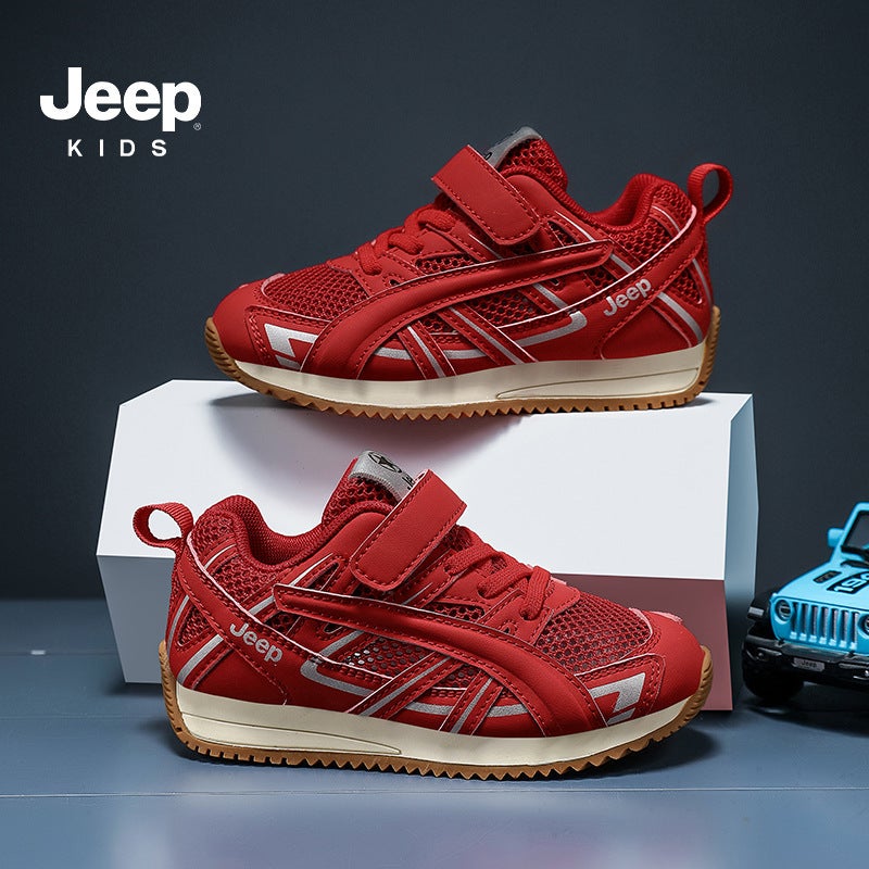 Jeep Girls' Shoes 2025 Breathable Mesh Flats Convenient Velcro Kidsren'S Casual Running Shoes Boys - Image 1