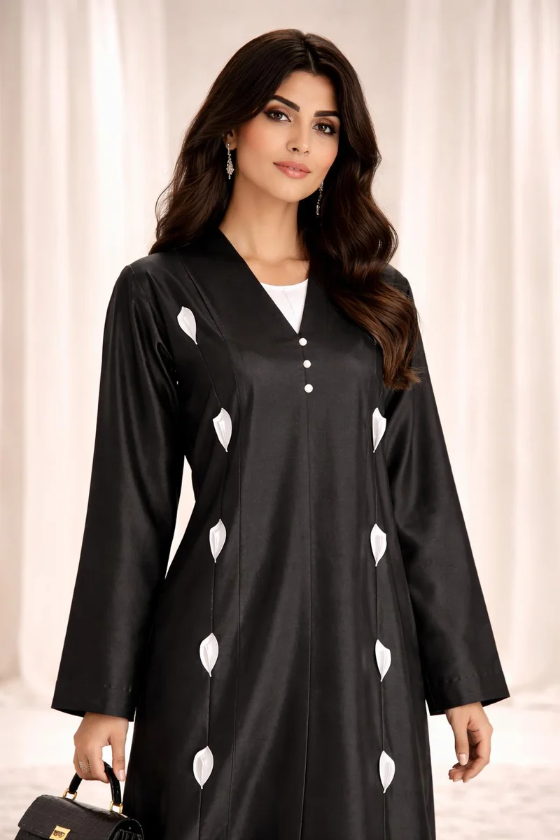 MSquare Fashion  Victoria Satin Petal Detail Abaya I Classic Black for Women | Best Price UAE