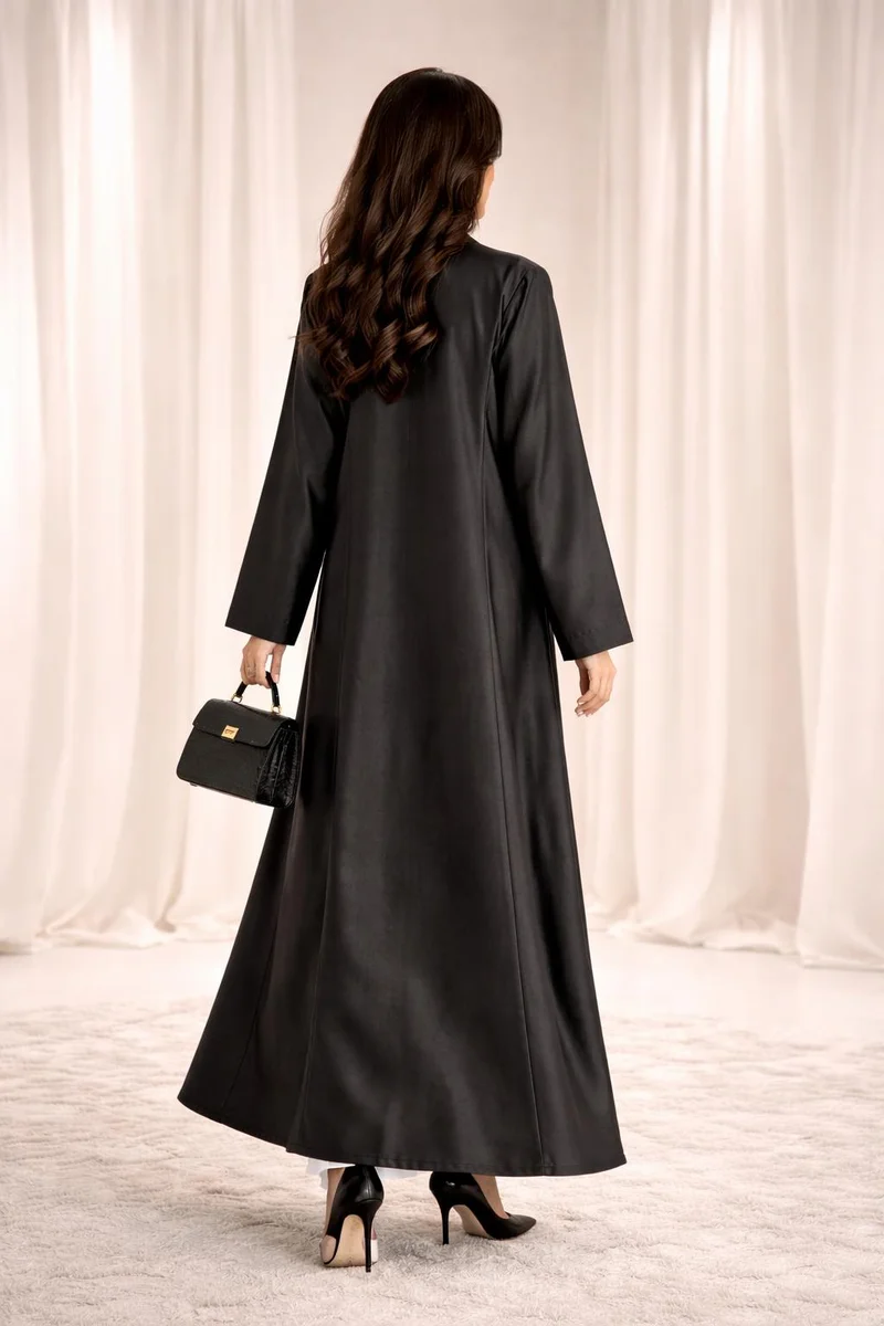 MSquare Fashion  Victoria Satin Petal Detail Abaya I Classic Black for Women | Best Price UAE