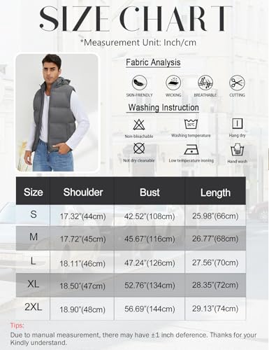 Gihuo Men's Hooded Puffer Vest Sleeveless Zip Up Padded Jackets Coat Lightweight Quilted Gilet with Pockets (US, Alpha, Medium, Regular, Regular, Grey) - Image 5