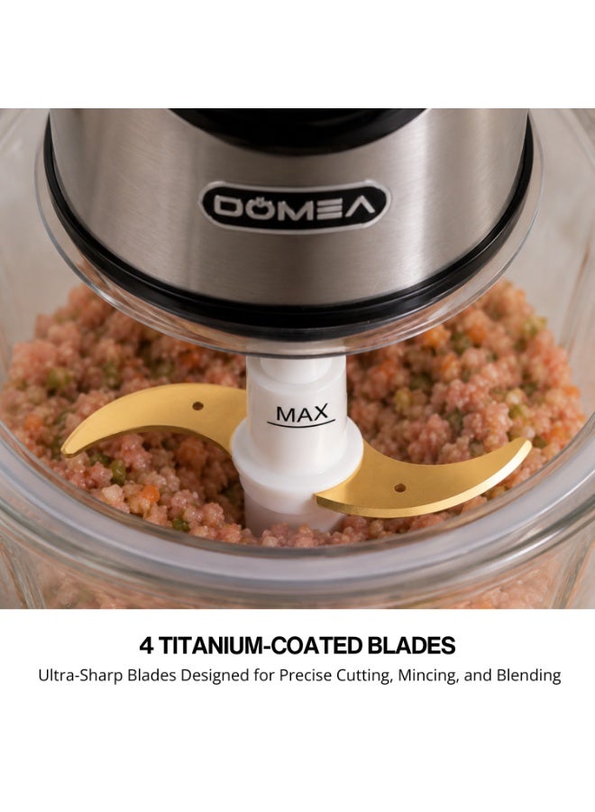 DOMEA Food Chopper 2.0L Glass Bowl, 500W Electric Vegetable Chopper with 4 Titanium Blades, 2-Speed Control, Meat Grinder, Ice Crusher, Kitchen Food Processor KCG172 - Image 5