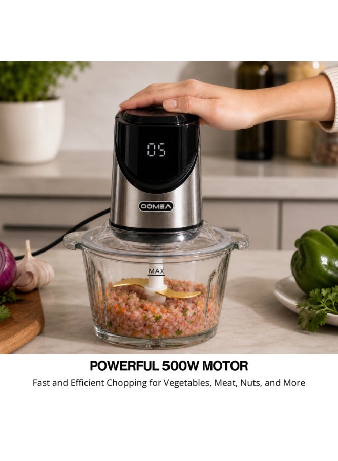 DOMEA Food Chopper 2.0L Glass Bowl, 500W Electric Vegetable Chopper with 4 Titanium Blades, 2-Speed Control, Meat Grinder, Ice Crusher, Kitchen Food Processor KCG172 - Image 3