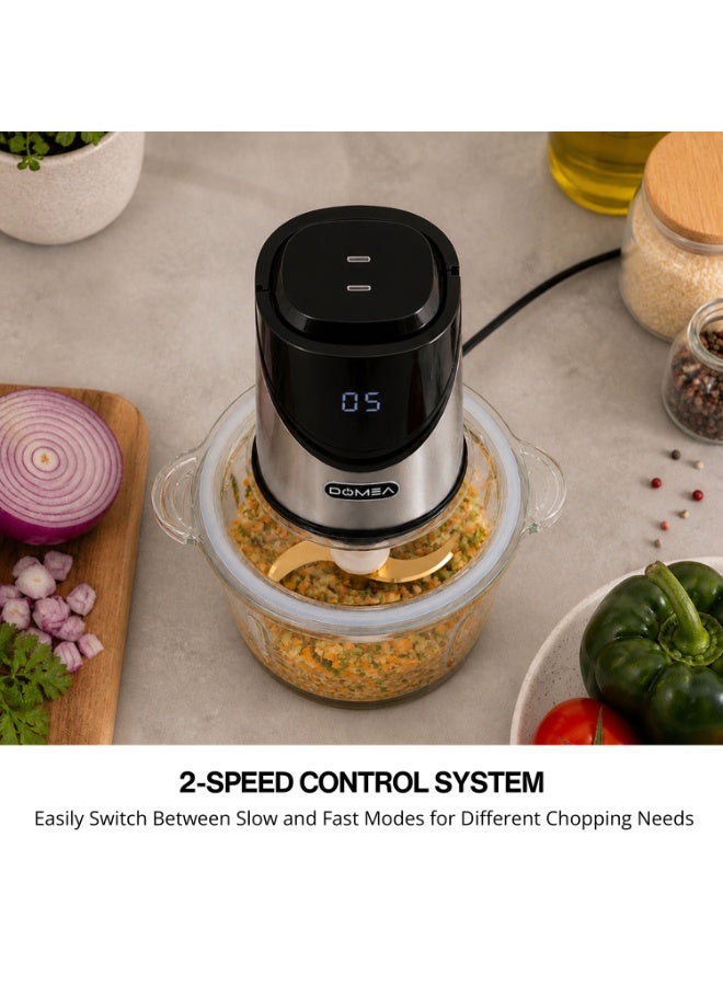DOMEA Food Chopper 2.0L Glass Bowl, 500W Electric Vegetable Chopper with 4 Titanium Blades, 2-Speed Control, Meat Grinder, Ice Crusher, Kitchen Food Processor KCG172 - Image 4