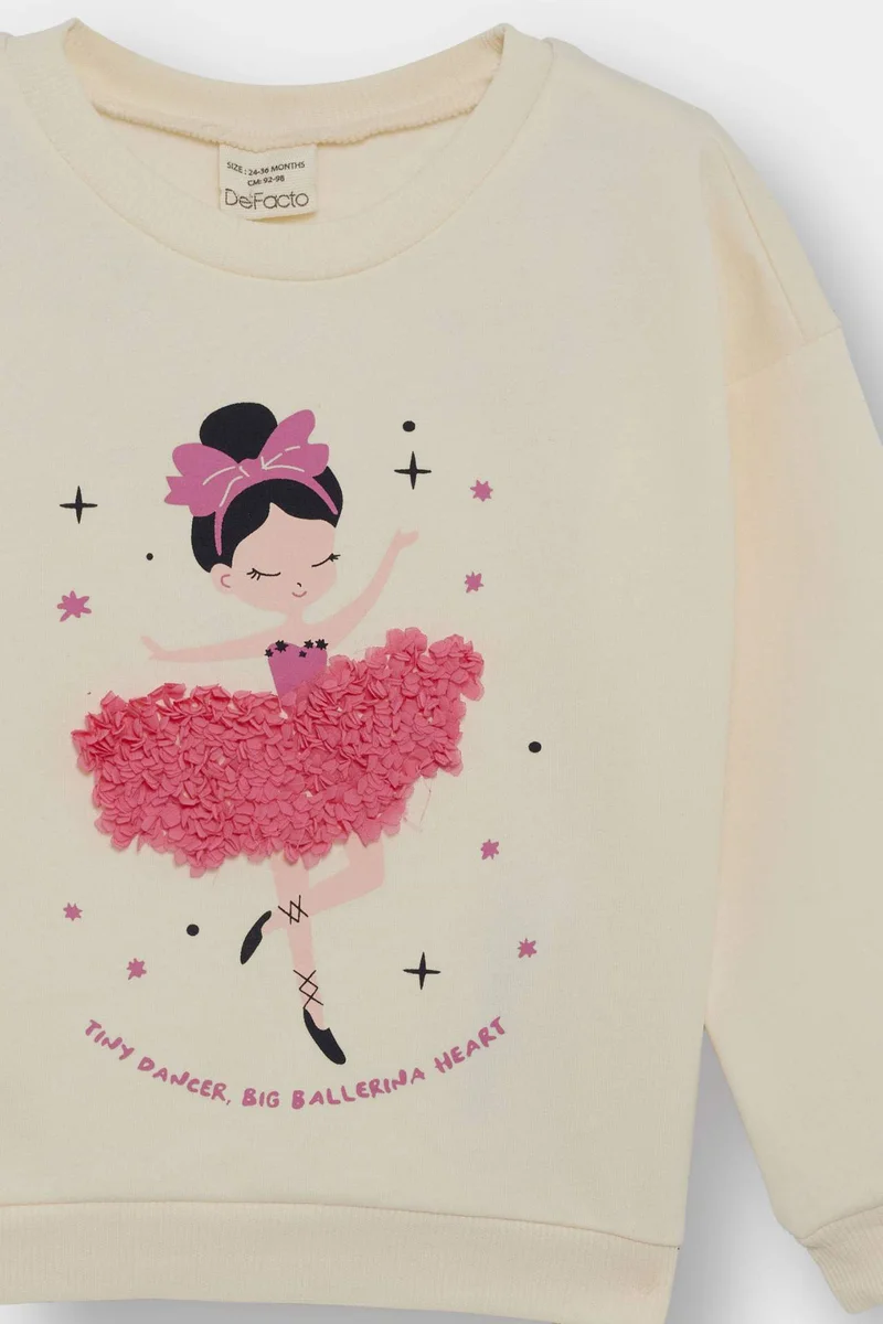 ديفاكتو Baby Girl Crew Neck Ballerina Printed Sweatshirt