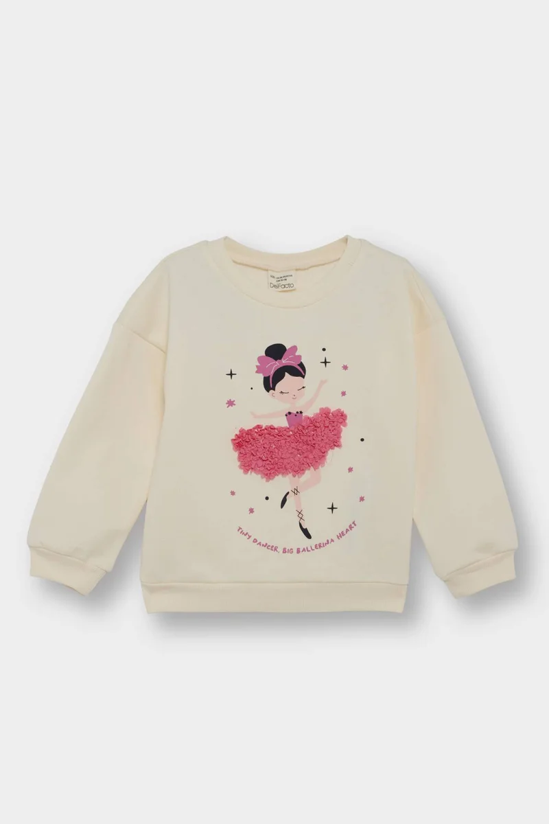 ديفاكتو Baby Girl Crew Neck Ballerina Printed Sweatshirt