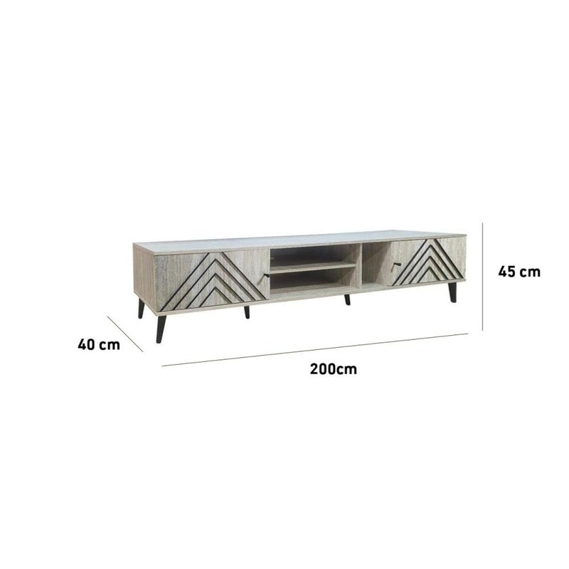 بيتي طاولة تلفزيون 200 سم تصميم كلاسيكي خشب ماليزي مع ادراج وارفف - بيج - Image 2