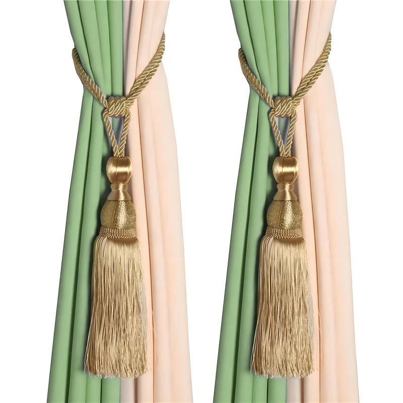 SWTool Selling Wonderful Curtain Holdbacks Curtains Tiebacks Home Decorative Braided Buckle Fastener Accessories Window Drapery Ball Tassels Tiebacks Set of 2Gold