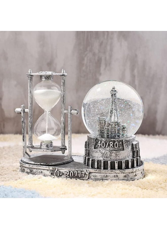 Rubik 2in1 Crystal Ball Hourglass Timer Ornaments Home Office Decor Craft Hourglass Timer Miniatures For Home Office Decoration Gift (Vintage Silver)  - Image 1
