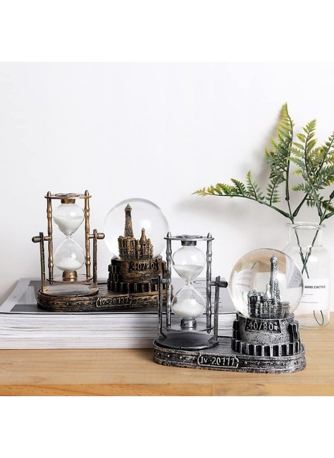 Rubik 2in1 Crystal Ball Hourglass Timer Ornaments Home Office Decor Craft Hourglass Timer Miniatures For Home Office Decoration Gift (Vintage Silver)  - Image 2