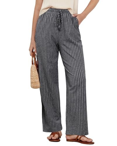 GRAPENT Women's Plus Size Pants Wide Leg Womens Pants Womens Casual para Mujer Ladies Trousers High Waisted High Waisted Dark Gray Stripe Size X-Large US 16 to 18 - Image 1