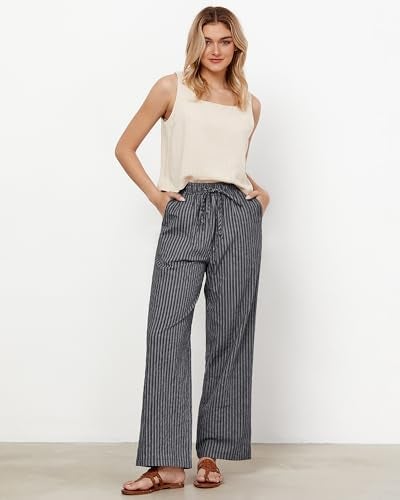 GRAPENT Women's Plus Size Pants Wide Leg Womens Pants Womens Casual para Mujer Ladies Trousers High Waisted High Waisted Dark Gray Stripe Size X-Large US 16 to 18 - Image 4