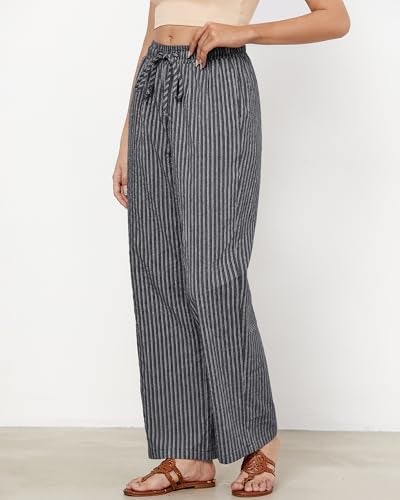 GRAPENT Women's Plus Size Pants Wide Leg Womens Pants Womens Casual para Mujer Ladies Trousers High Waisted High Waisted Dark Gray Stripe Size X-Large US 16 to 18 - Image 3