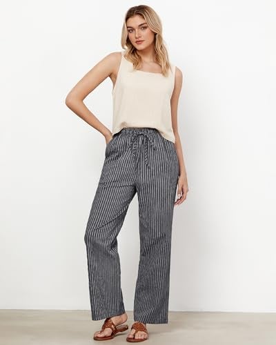 GRAPENT Women's Plus Size Pants Wide Leg Womens Pants Womens Casual para Mujer Ladies Trousers High Waisted High Waisted Dark Gray Stripe Size X-Large US 16 to 18 - Image 5