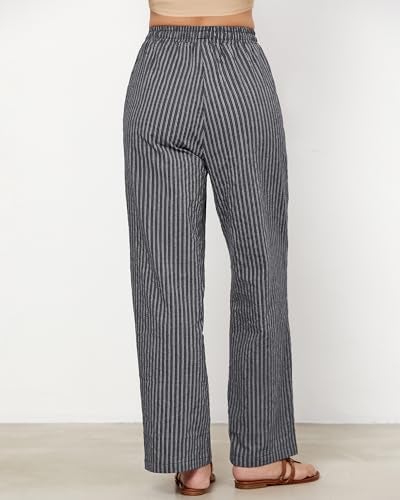 GRAPENT Women's Plus Size Pants Wide Leg Womens Pants Womens Casual para Mujer Ladies Trousers High Waisted High Waisted Dark Gray Stripe Size X-Large US 16 to 18 - Image 2