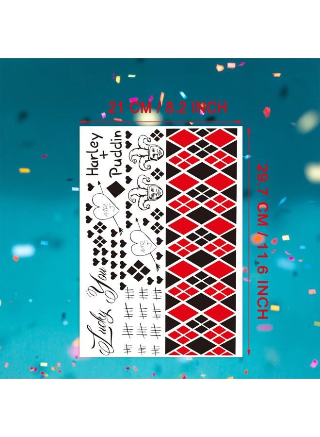 Kotbs 3-Pack Large Cosplay HARLI QUYNN Temporary Tattoos – 8.2 x 11.6 Inch Clown Girl Themed Fake Tattoos for Men, Women, and Kids – Perfect for Halloween, Cosplay, and Costume Parties - Image 2