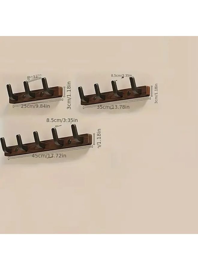 3 خطاف حائط خشبي مع ذراع معدنية سوداء للمعاطف والحقائق وسماعات الرأس - Image 4