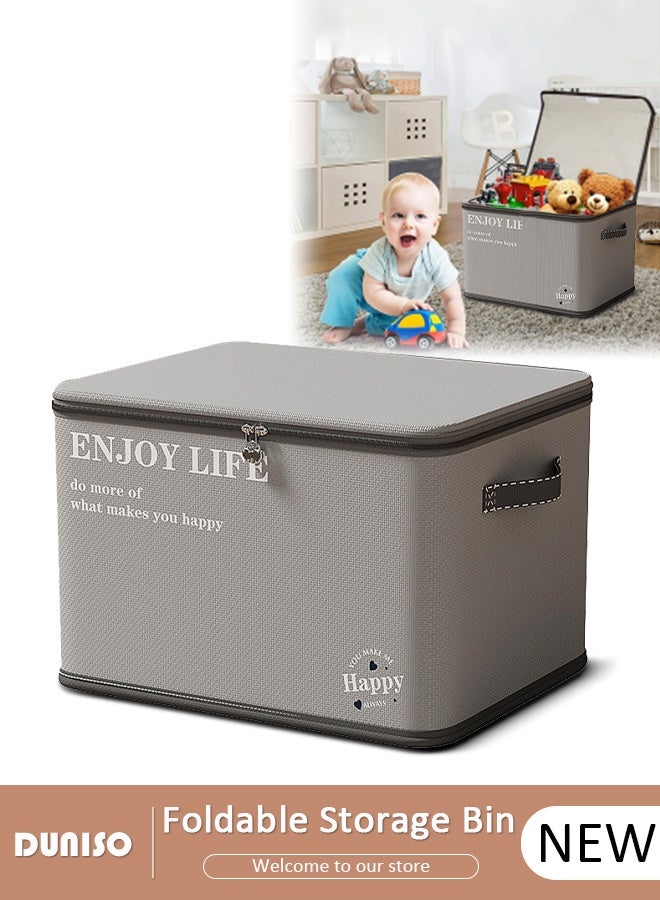 DUNISO Collapsible Rigid Zip Lidded Storage Boxes Foldable Closet Storage Box Washable Closet Storage Organizer Wardrobe Clothes Organizer Cube Storage Bin Closet Organizer Storage Basket with Handle for Clothing Jeans Blankets Toys - Image 1