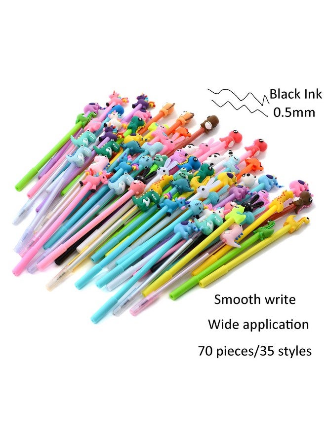 YYaaloa 70pcs Cute Novelty Gel Ink Pens Cartoon Animal 0.5 mm Black Ink Pens Bulk for Kids Office School Supplies Christmas Party Gifts - Image 2