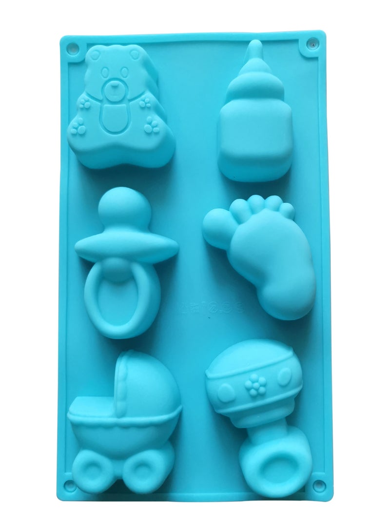 asmat 6-Cavity Baby Milk Bottle, Car, and Footprint Silicone Mold for Muffins, Cheesecake, and Soap, Silicone Baking Mold, Baby Bottle, Car, and Footprints for Fun Party Treats  - Image 1