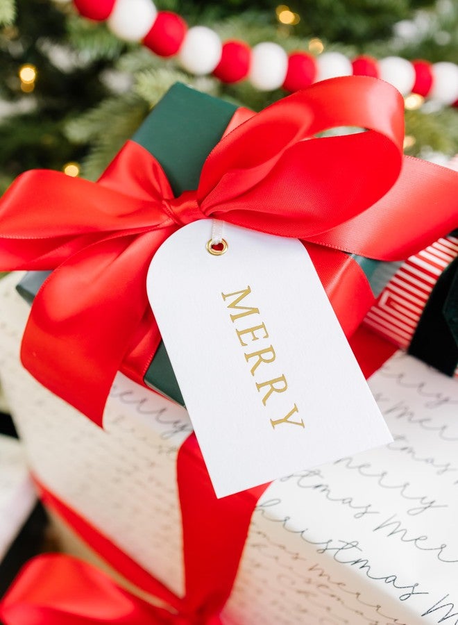 Merry Market بطاقات هدايا عيد الميلاد، بطاقات فاخرة مطبوعة بتقنية الطباعة البارزة مع رقائق ذهبية، تحمل عبارات "عيد سعيد" و"إلى" و"مع حبي"، مجموعة من 25 بطاقة مع شريط ساتان من ميري ماركت - Image 2