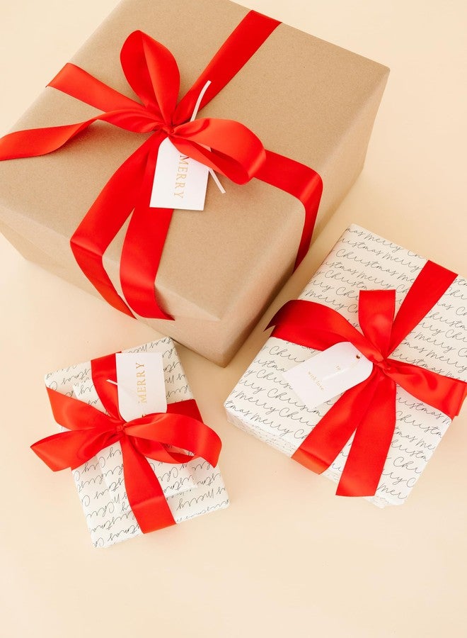 Merry Market بطاقات هدايا عيد الميلاد، بطاقات فاخرة مطبوعة بتقنية الطباعة البارزة مع رقائق ذهبية، تحمل عبارات "عيد سعيد" و"إلى" و"مع حبي"، مجموعة من 25 بطاقة مع شريط ساتان من ميري ماركت - Image 4