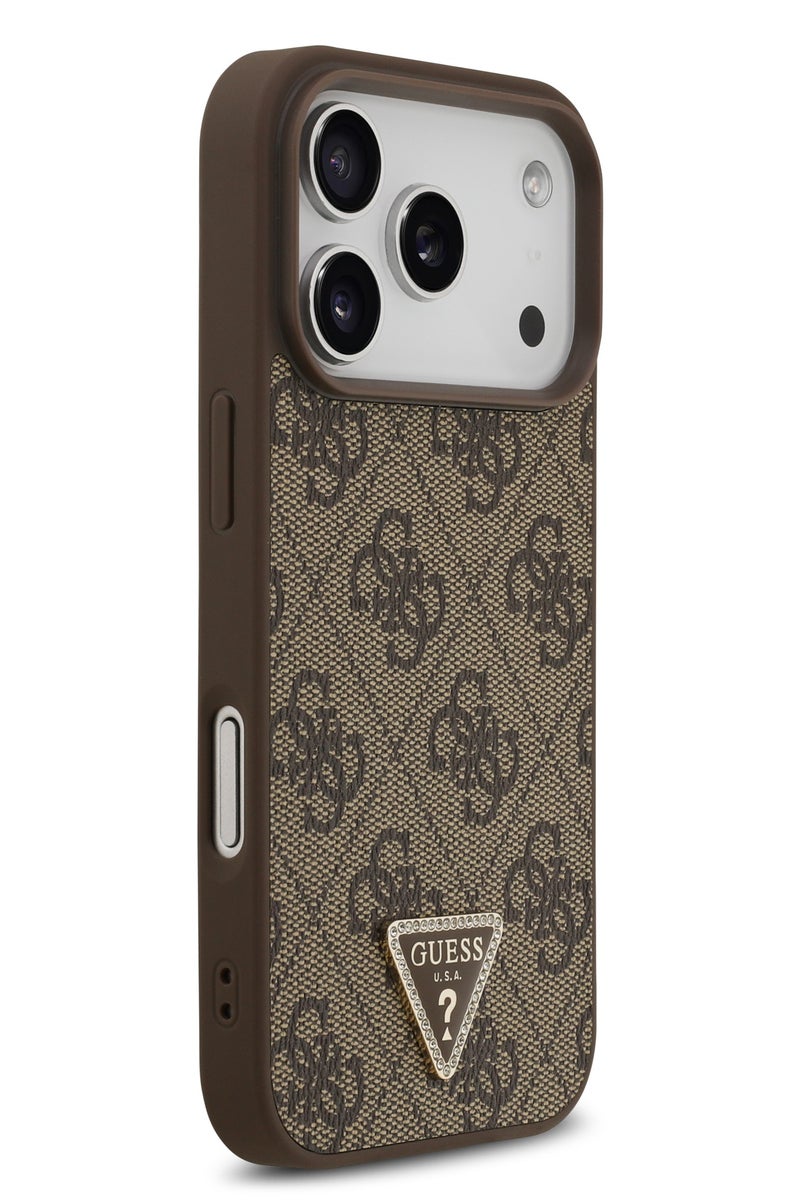 GUESS iPhone 17 Pro MagSafe Case 4G PU Leather With Triangle Logo /  Magsafe Compatible / Ultra Slim / lightweight design / Easy Installation - Brown - Image 4