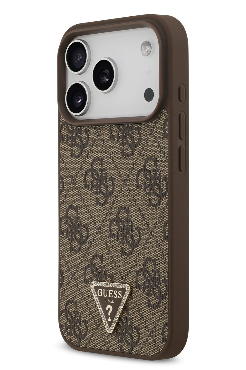 GUESS iPhone 17 Pro MagSafe Case 4G PU Leather With Triangle Logo /  Magsafe Compatible / Ultra Slim / lightweight design / Easy Installation - Brown - Image 3