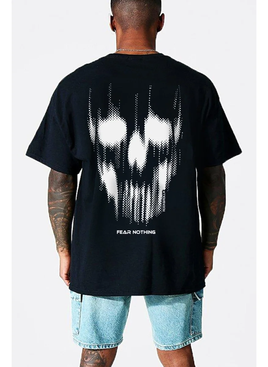 Rock&Roll Matrix Skull Black Short Sleeve Back Printed Oversize Men's T-Shirt