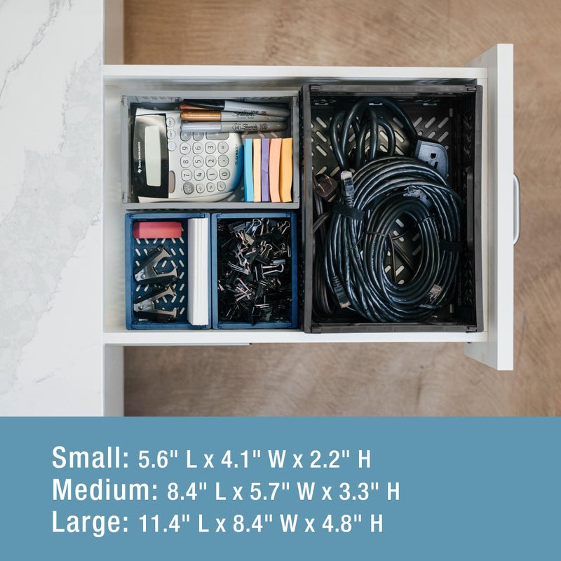 CleverMade Collapsible Mini Crates, 6-Pack Space-Saving Storage Bins In 3 Sizes, Stackable Heavy Duty Multipurpose Blue Grey Black Baskets For Shelves Drawers Kitchen Cabinets Toys Pads Printer Paper - Image 4