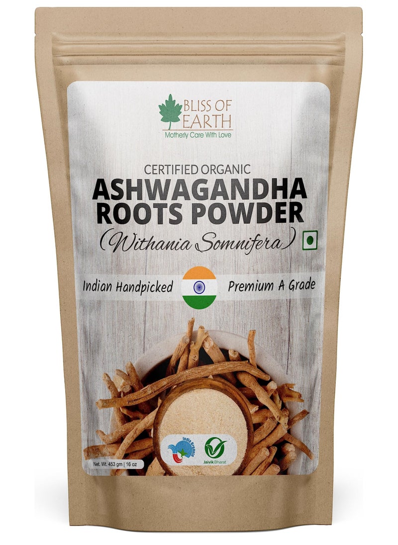 BLISS OF EARTH 453 GM Organic Ashwagandha Root Powder For Height Growth & Stress Relief  - Image 1