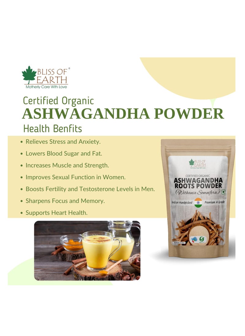 BLISS OF EARTH 453 GM Organic Ashwagandha Root Powder For Height Growth & Stress Relief  - Image 4
