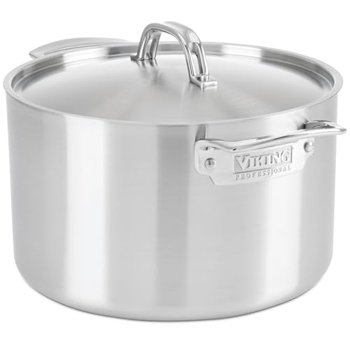 Viking 5-Ply Stainless Steel Stock Pot, 8 Quart Soup Cooking Pot with Lid, Kitchen Cookware, Gray - Image 1