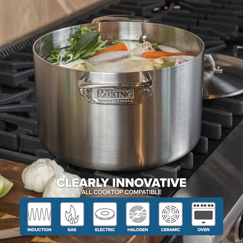 Viking 5-Ply Stainless Steel Stock Pot, 8 Quart Soup Cooking Pot with Lid, Kitchen Cookware, Gray - Image 5