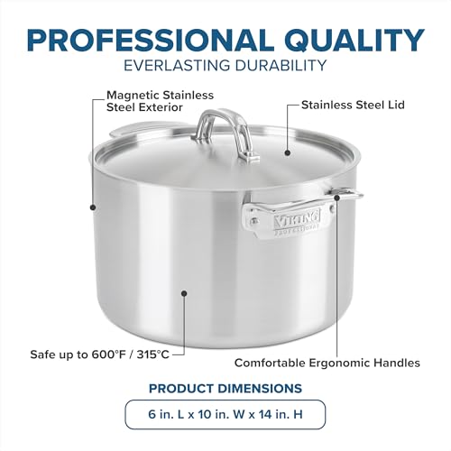 Viking 5-Ply Stainless Steel Stock Pot, 8 Quart Soup Cooking Pot with Lid, Kitchen Cookware, Gray - Image 4