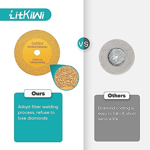 LitKiwi Mini Glasses Cutting Disc,1mm Ultra-Thin Diamond Cutting Blade Wheel,with 2 Sizes Round Mandrels,for Cutting Glass, Jade, Crystal, Ceramics and etc. - Image 3
