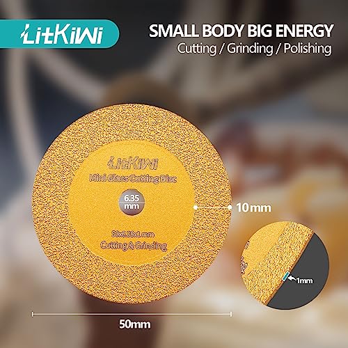 LitKiwi Mini Glasses Cutting Disc,1mm Ultra-Thin Diamond Cutting Blade Wheel,with 2 Sizes Round Mandrels,for Cutting Glass, Jade, Crystal, Ceramics and etc. - Image 5