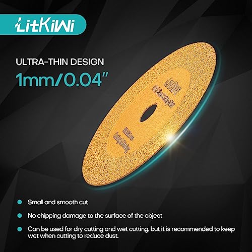 LitKiwi Mini Glasses Cutting Disc,1mm Ultra-Thin Diamond Cutting Blade Wheel,with 2 Sizes Round Mandrels,for Cutting Glass, Jade, Crystal, Ceramics and etc. - Image 2
