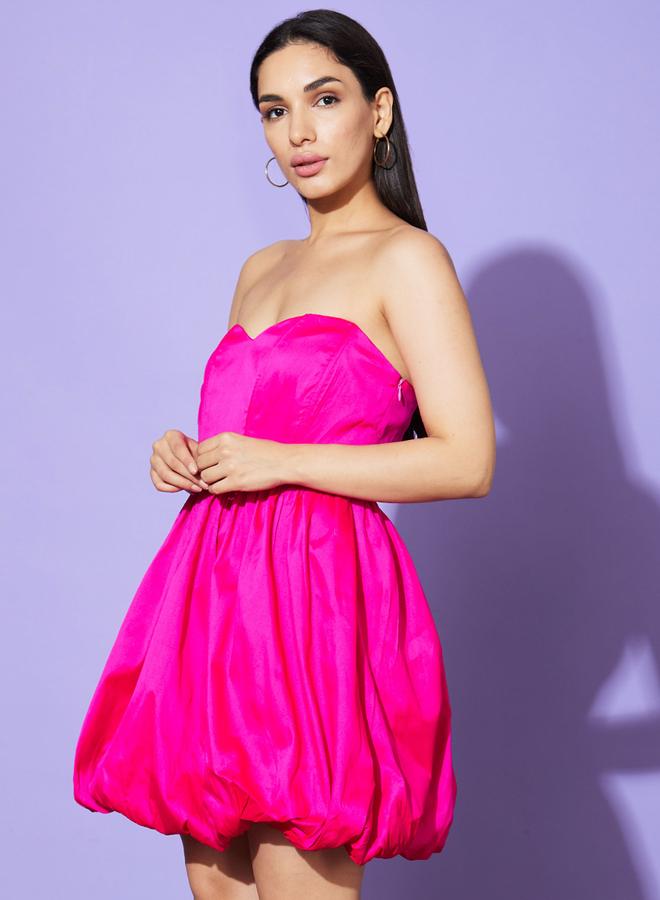 globus Sweetheart Bandeau Neck Balloon Hem Mini Dress - Image 2