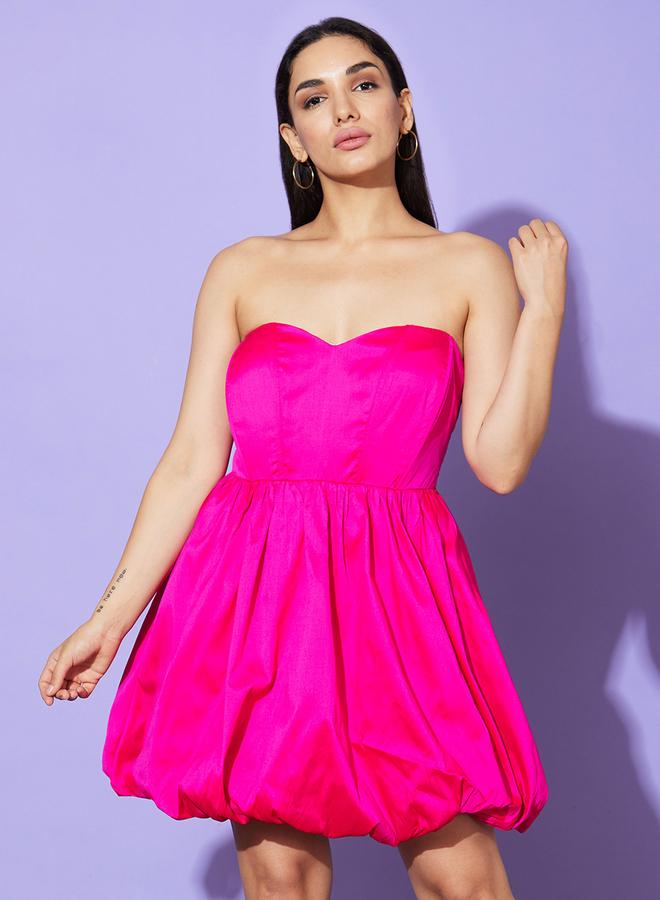globus Sweetheart Bandeau Neck Balloon Hem Mini Dress - Image 1
