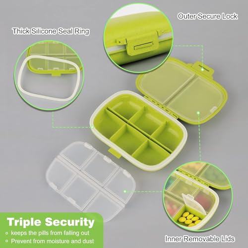 COZY nose - Pill Medicine Organizer Storage Box with 8 Compartments - Moisture Proof, Made of Food Grade Cereal Fiber, BPA free Wheat Straw Material, Ideal for Travel, Pocket, Purse, Daily Pill Case, Portable Medicine Vitamin Holder Container - 1 Pc (Green) - Image 2