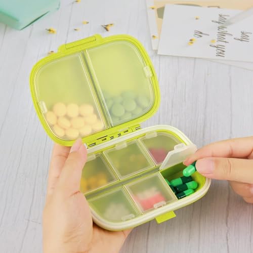 COZY nose - Pill Medicine Organizer Storage Box with 8 Compartments - Moisture Proof, Made of Food Grade Cereal Fiber, BPA free Wheat Straw Material, Ideal for Travel, Pocket, Purse, Daily Pill Case, Portable Medicine Vitamin Holder Container - 1 Pc (Green) - Image 4