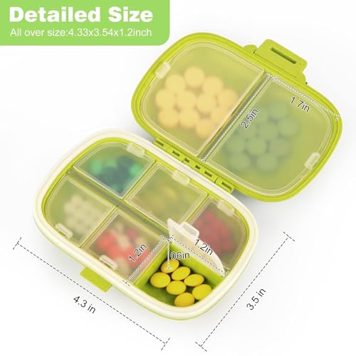 COZY nose - Pill Medicine Organizer Storage Box with 8 Compartments - Moisture Proof, Made of Food Grade Cereal Fiber, BPA free Wheat Straw Material, Ideal for Travel, Pocket, Purse, Daily Pill Case, Portable Medicine Vitamin Holder Container - 1 Pc (Green) - Image 3