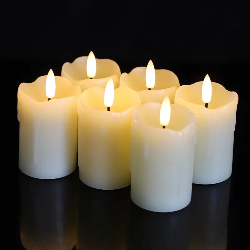 Lezonic Flameless Votive Candles Battery Operated with Remote and Timer Pack of 6 D2 X H3 LED Ivory White Long Lasting Flickering Wax Candles with Realistic 3D Flame - Image 1