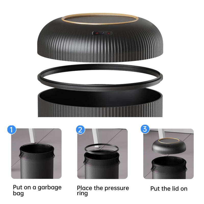 URALFA Motion Sensor Trash Can with Lid, 3 Gallon / 11 L Automatic Bathroom Trash Can, Touchless Trash Bin, Smart Plastic Garbage Can for Bedroom, Kitchen, Living Room, Office, Black - Image 2