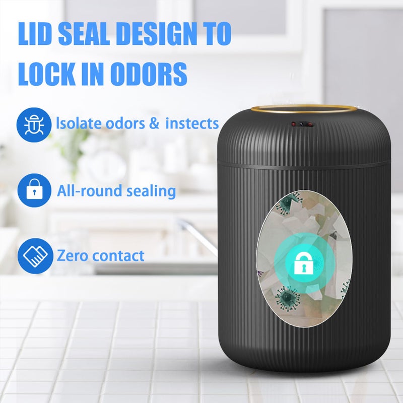 URALFA Motion Sensor Trash Can with Lid, 3 Gallon / 11 L Automatic Bathroom Trash Can, Touchless Trash Bin, Smart Plastic Garbage Can for Bedroom, Kitchen, Living Room, Office, Black - Image 3