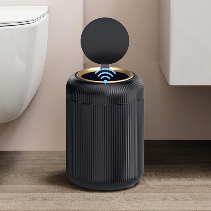 URALFA Motion Sensor Trash Can with Lid, 3 Gallon / 11 L Automatic Bathroom Trash Can, Touchless Trash Bin, Smart Plastic Garbage Can for Bedroom, Kitchen, Living Room, Office, Black - Image 1